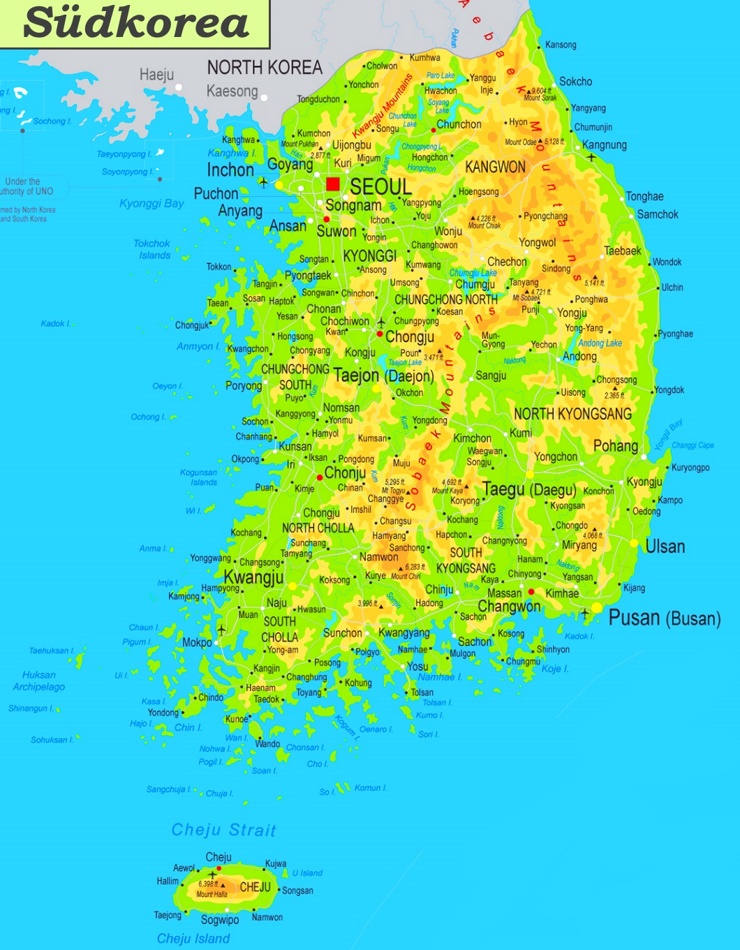 Physische landkarte von Südkorea
