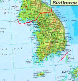 Südkorea karte mit städten