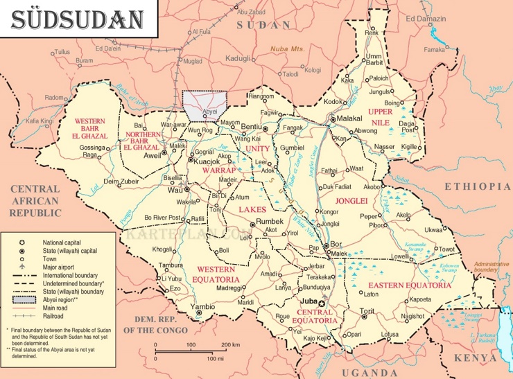 Südsudan politische karte