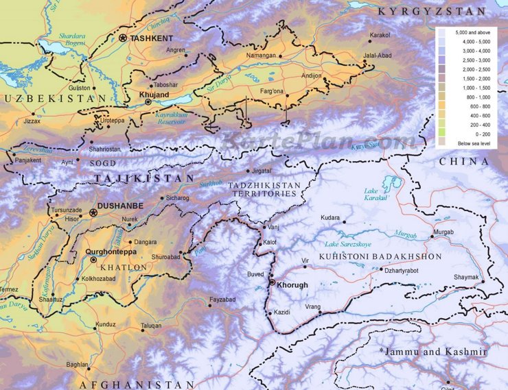 Physische landkarte von Tadschikistan