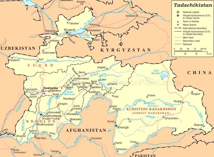 Tadschikistan politische karte