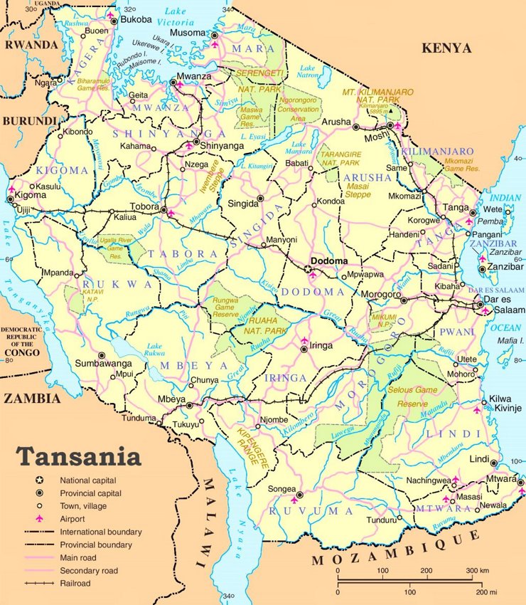 Tansania politische karte