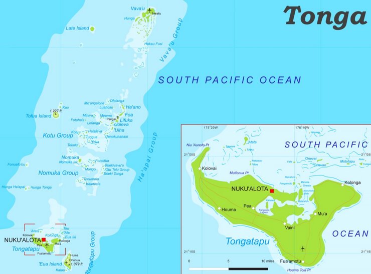 Physische landkarte von Tonga