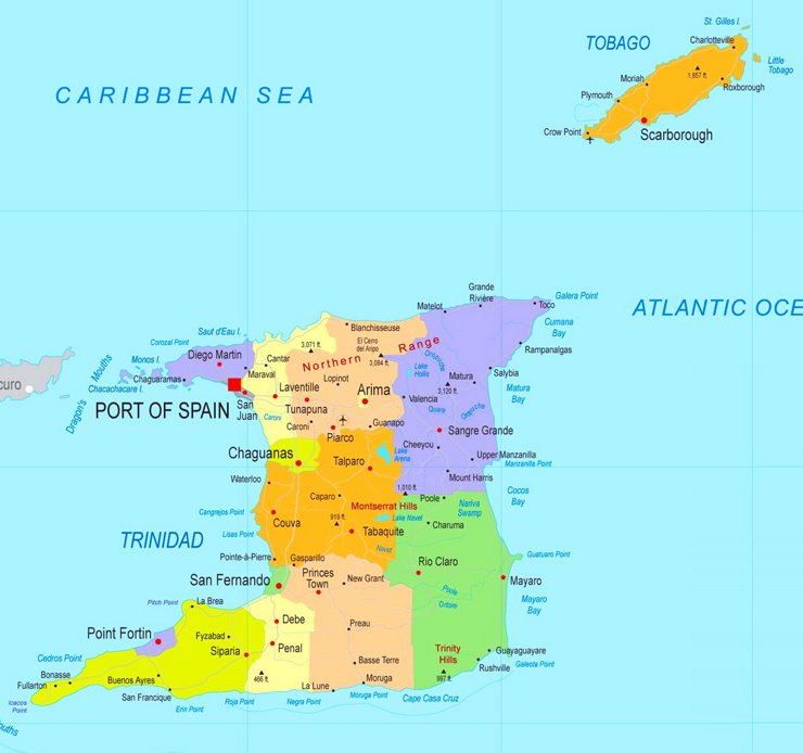 Trinidad und Tobago politische karte