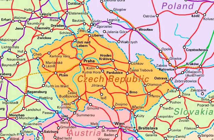 Schienennetz Karte von Tschechien