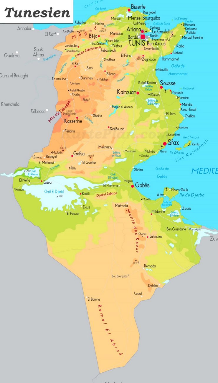 Physische landkarte von Tunesien