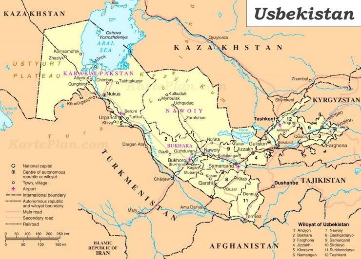 Usbekistan politische karte