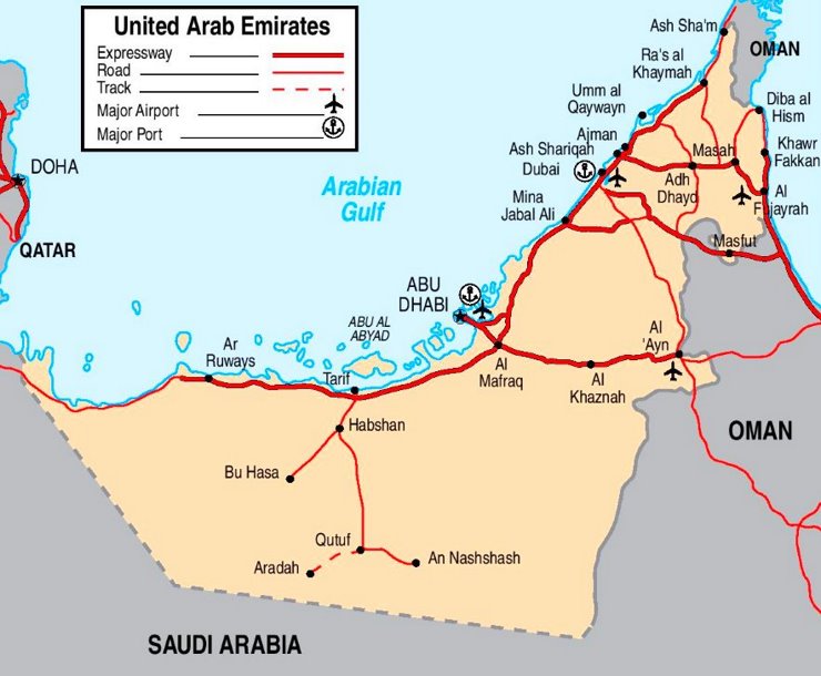 Straßenkarte von Vereinigte Arabische Emirate