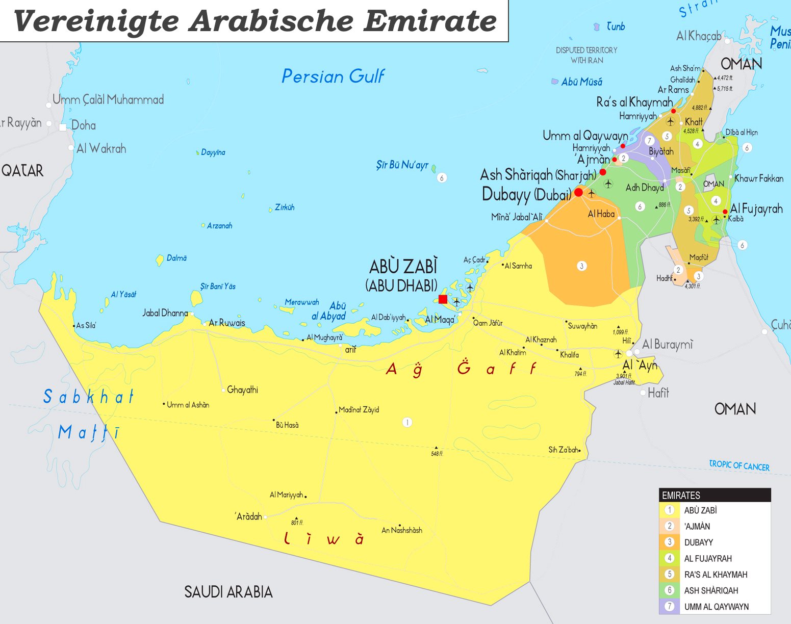 Vereinigte Arabische Emirate politische karte