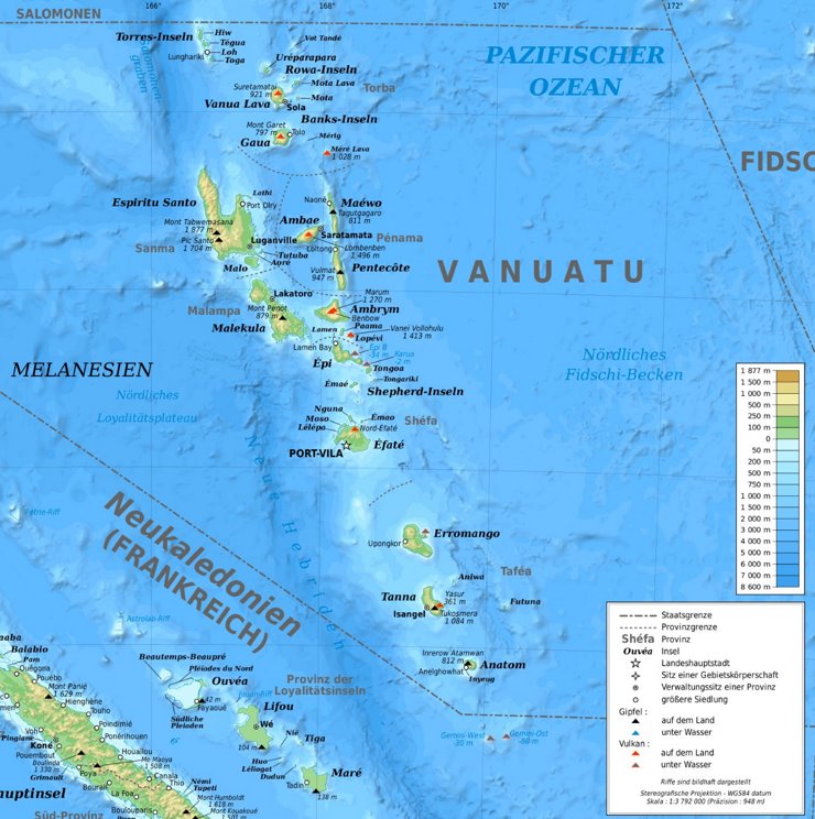 Physische landkarte von Vanuatu