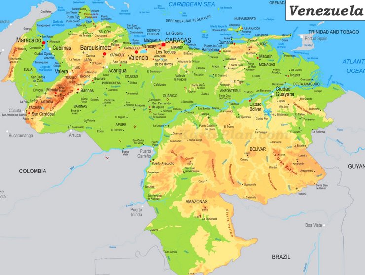 Physische landkarte von Venezuela