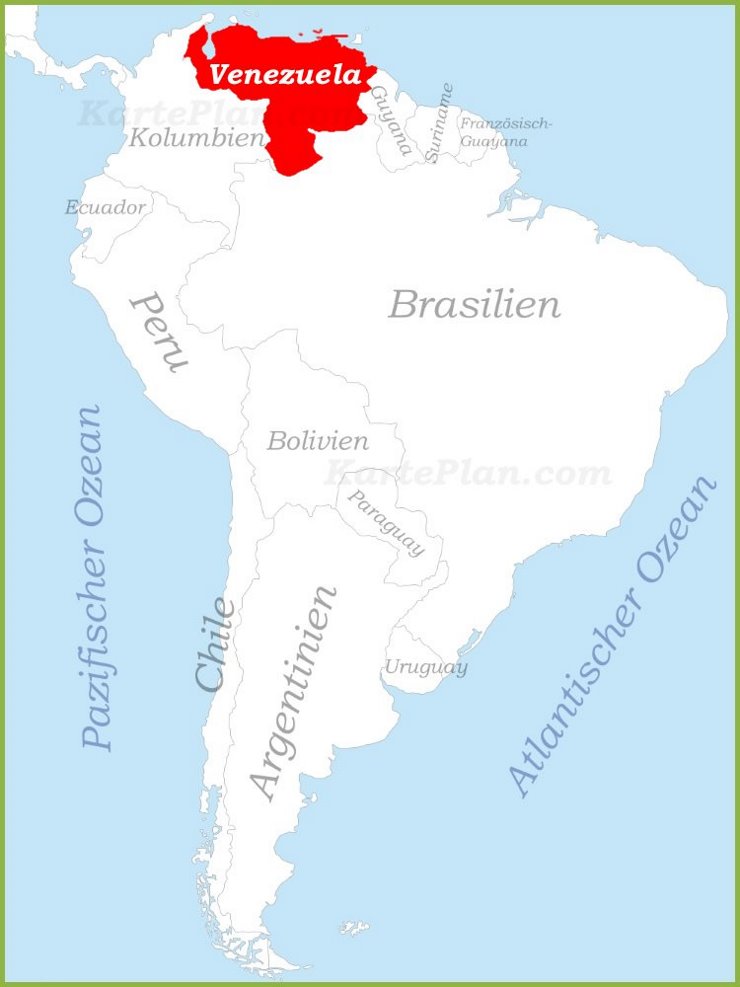 Venezuela auf der karte Südamerikas