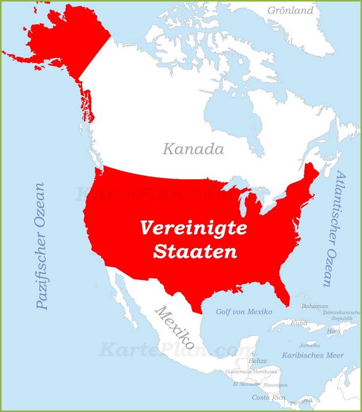 Vereinigte Staaten auf der karte Nordamerikas