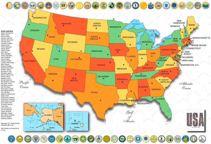 Vereinigte Staaten karte mit Bundesstaaten und Hauptstädte