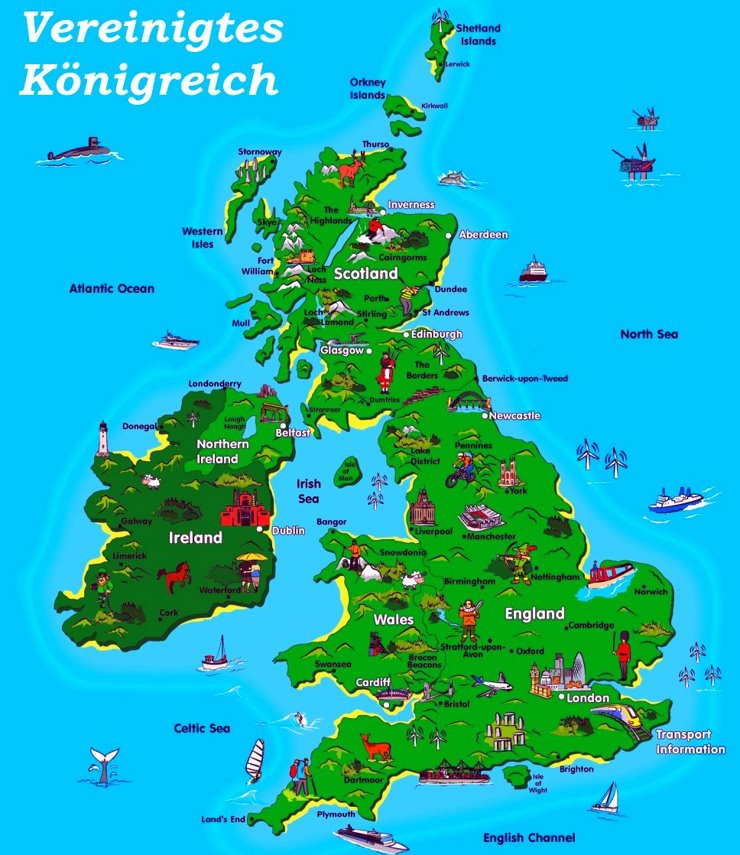Vereinigtes Königreich touristische karte