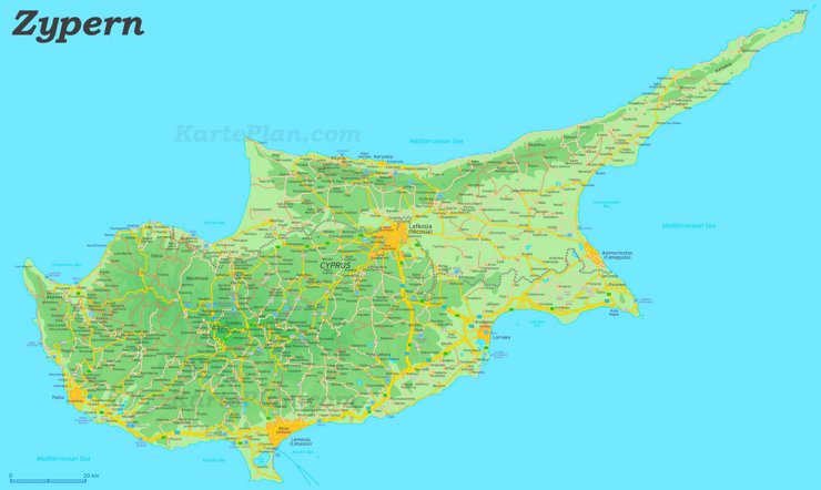Straßenkarte von Zypern
