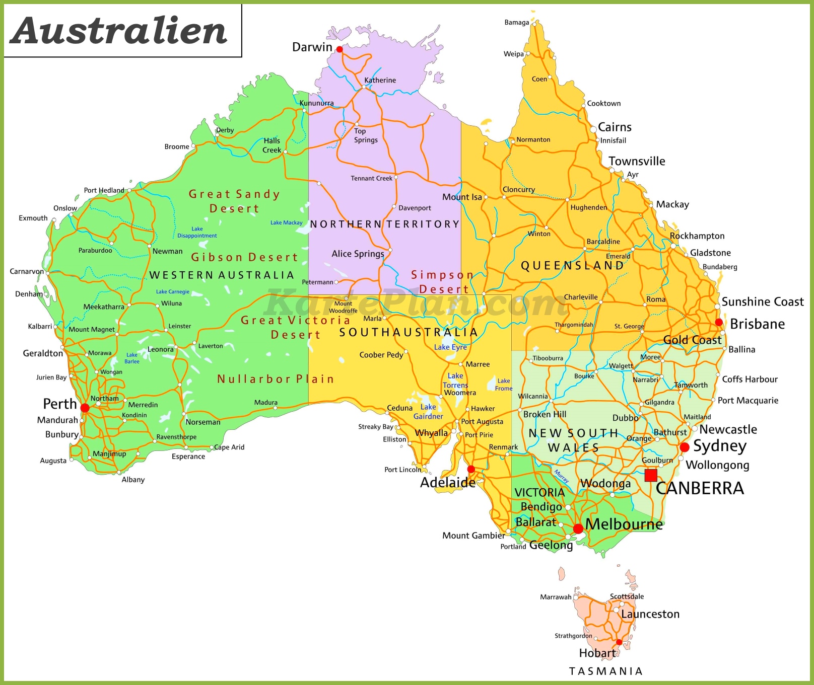 Politische Karte Von Australien Politische Karte Von Australien